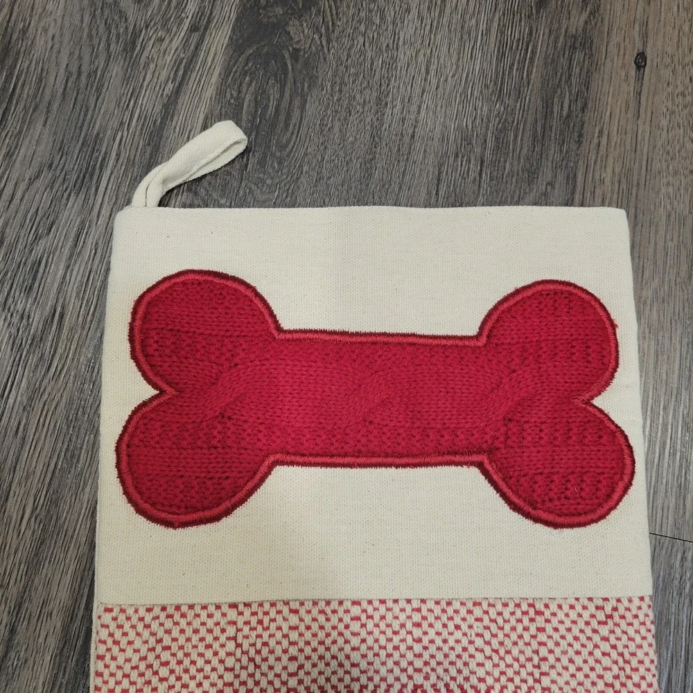 Dog‎ Bone Christmas Stocking Red and Cream